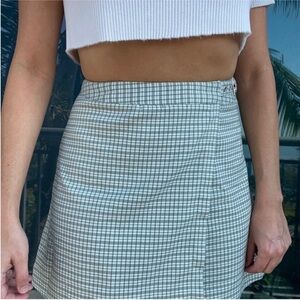 John Galt Brandy Melville Sage Green Plaid Wrap Skirt